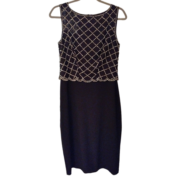 Cachet Caviar Beaded Bodice Dress, Size 6, Black & Silver Metallic - Picture 5 of 6